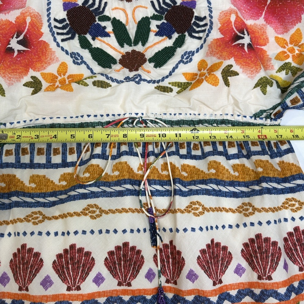 Farm Rio L Salt Island Crabs Tunic Maxi Dress Kaftan Beaded Tassel Resort Beachy - Picture 8 of 12
